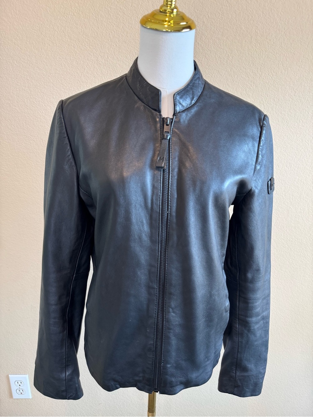Mauritius Soft Leather Jacket Black Mandarin‑Collar Zip– Women’s M US 7/8